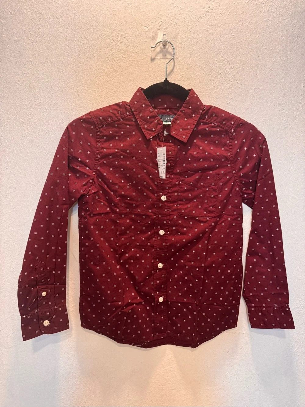 The Children's Place Burgundy Button-Down Shirt with Micro Dot Print